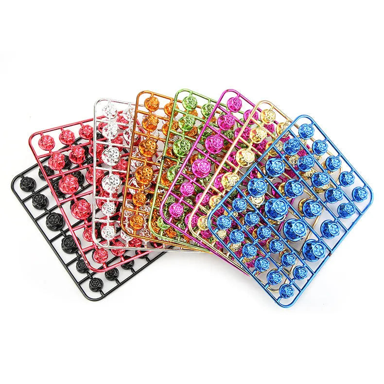 Motorcycle engine screw cover set with 30 ABS plastic caps in eight colours including black, red, gold, blue, silver, green, orange, and purple