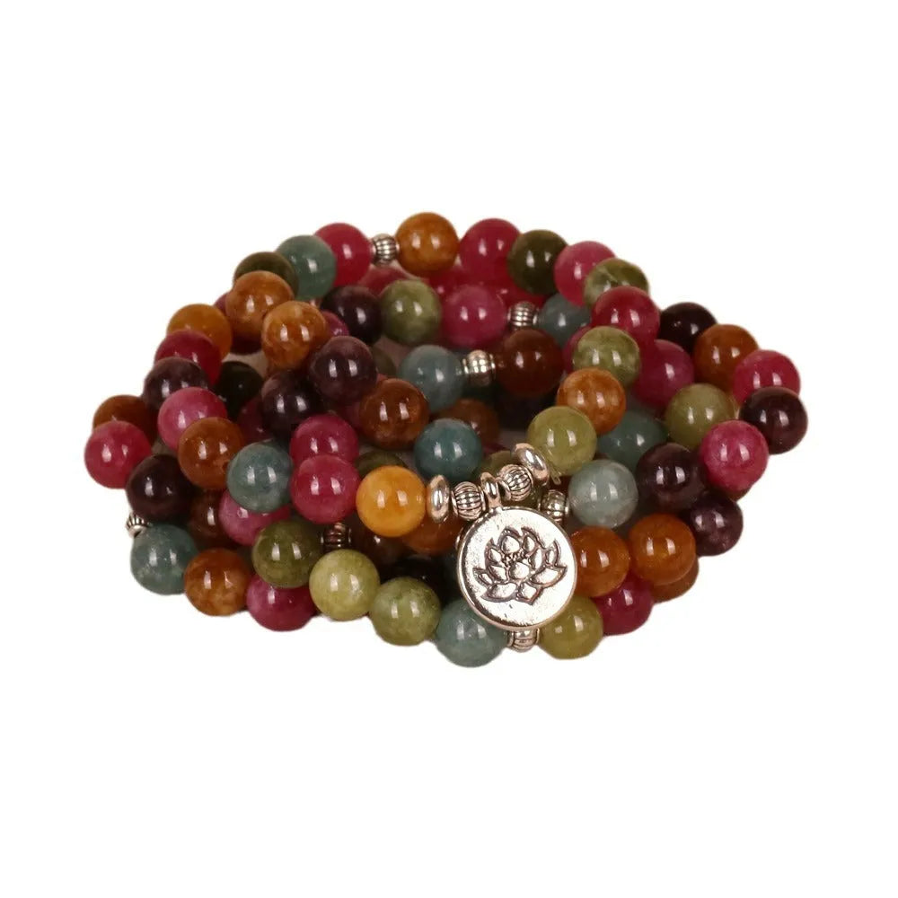 108-bead lotus hanging multi-layer bracelet in tourmaline colour with alloy construction