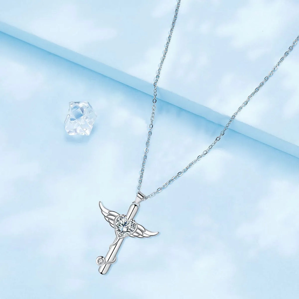 Women's cross stethoscope necklace with wings design in copper with electroplated finish