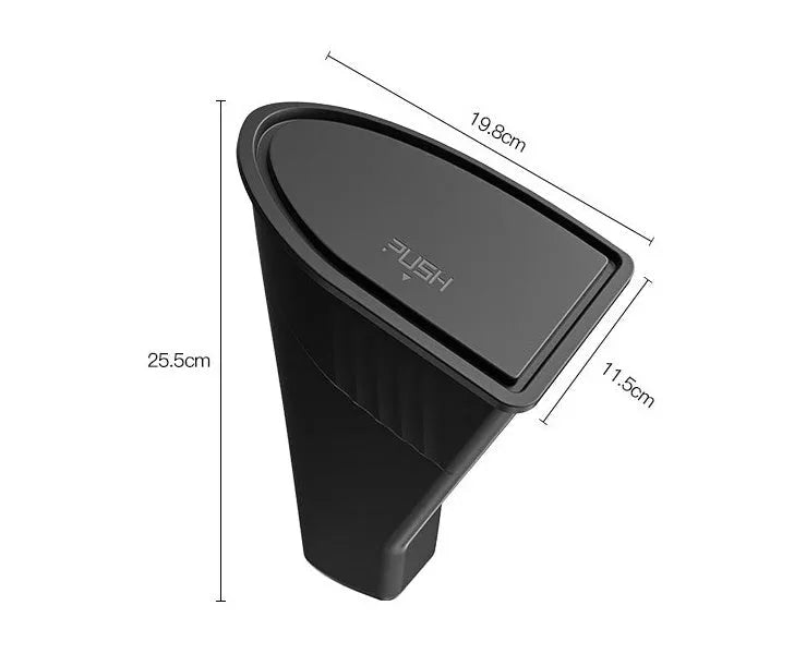 Two black plastic car door storage bins for Tesla Model Y front seat organisation.