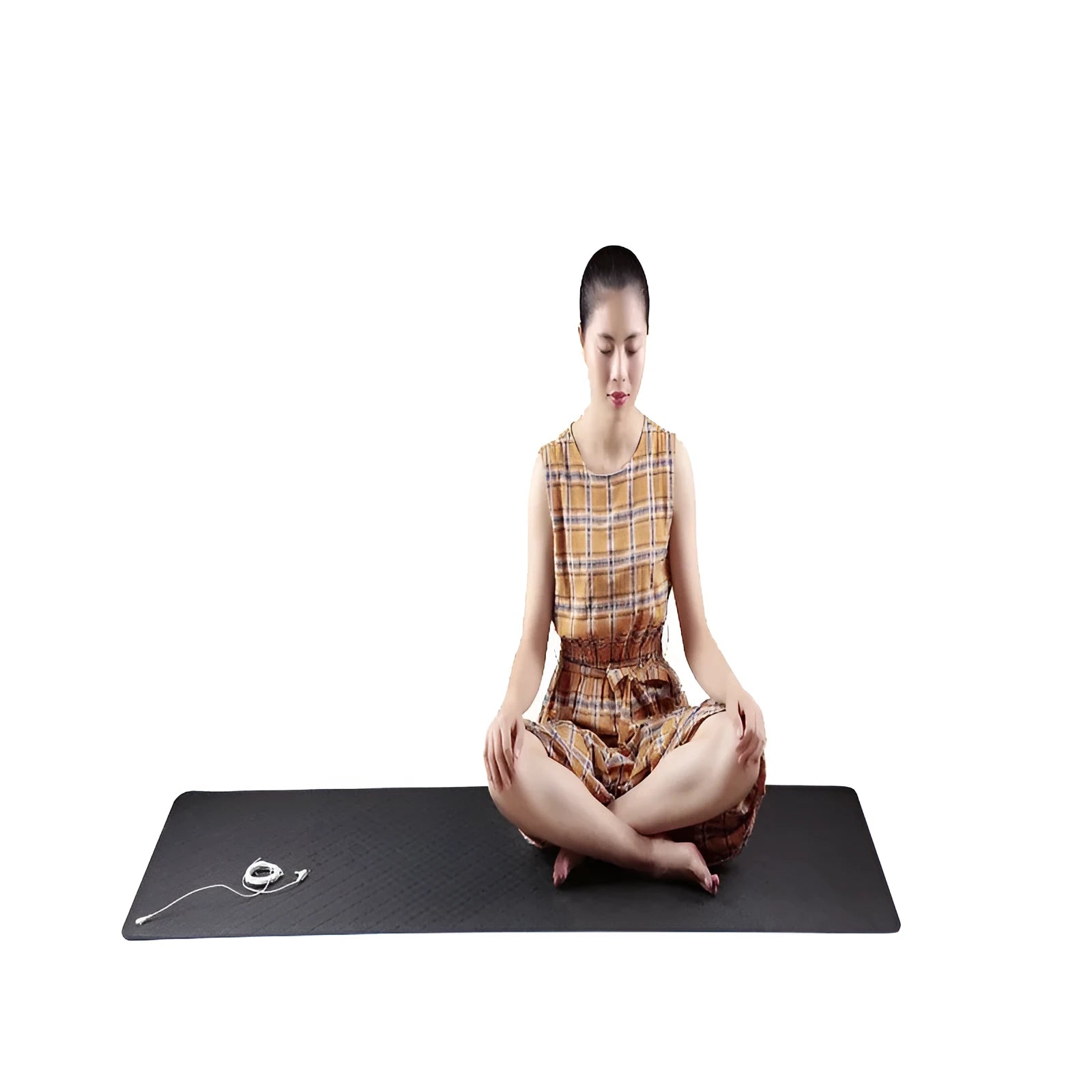 Blue conductive yoga mat with plant pattern measuring 182cm x 61cm