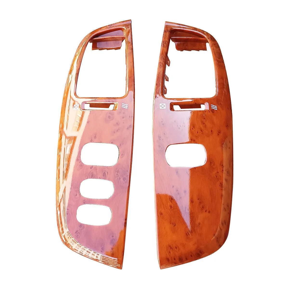 Square peach wood coloured ABS plastic air outlet panel for wall or ceiling mounting.
