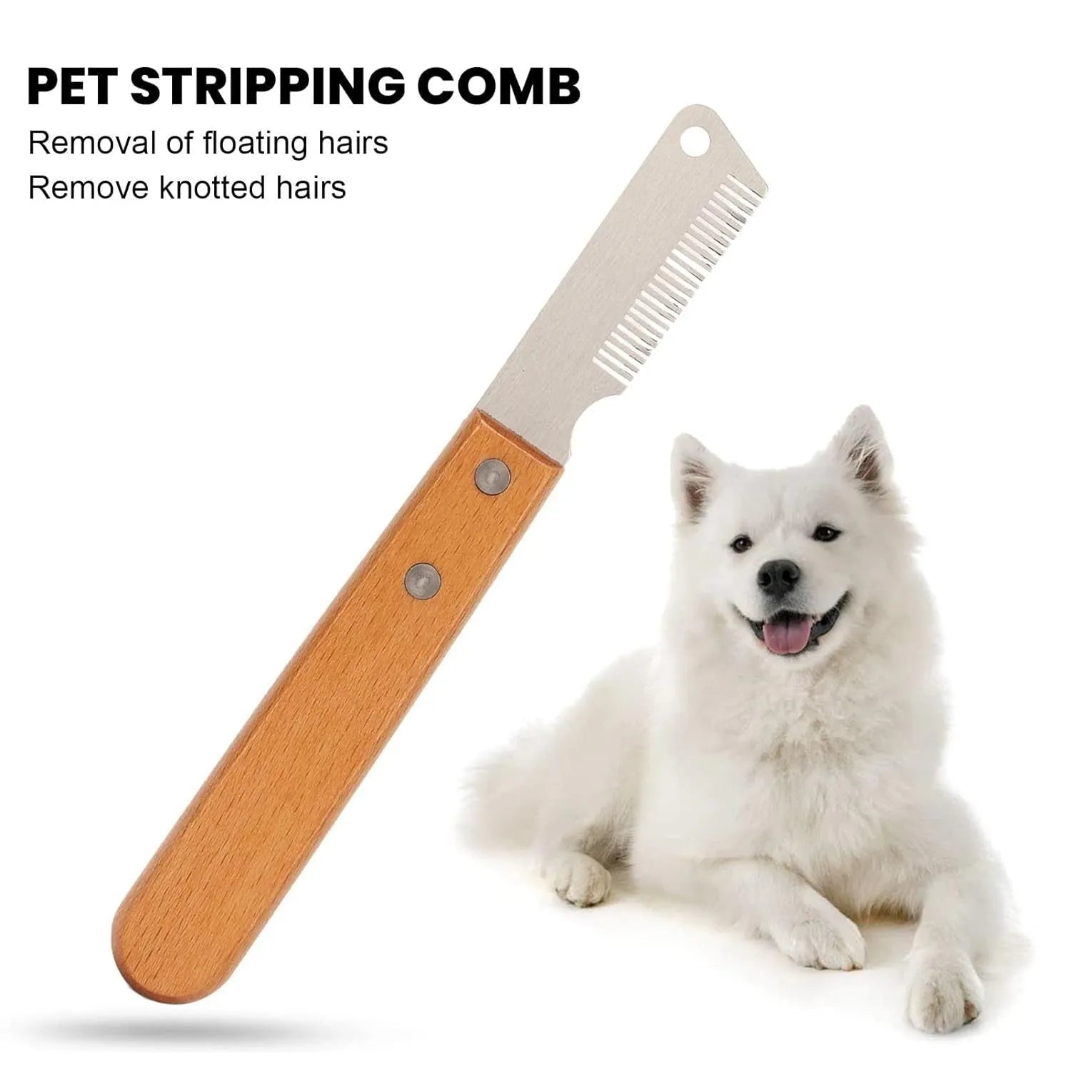 Pet stripping comb grooming tool with wood handle for dogs and cats