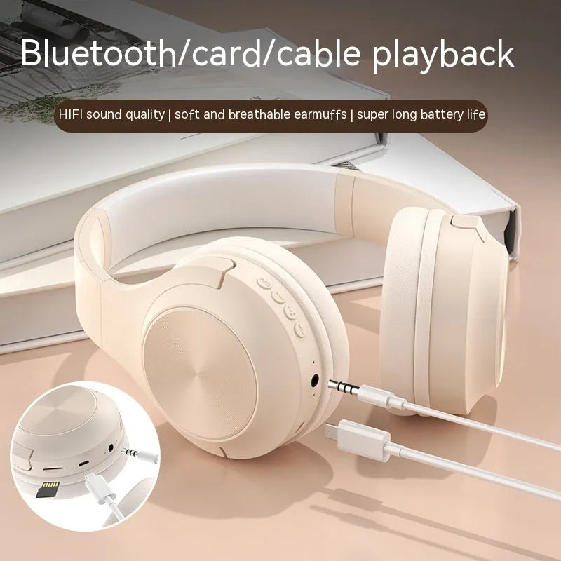 Wireless Bluetooth headset with charging bin in Ivory White colour