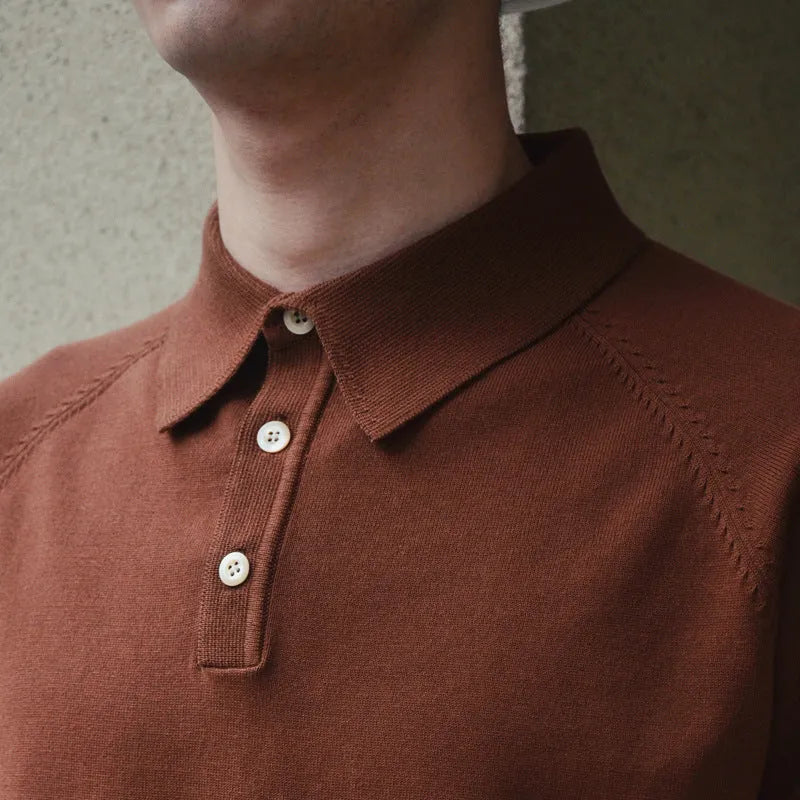 Retro slim fit cotton short-sleeved T-shirt on a hanger, shown in dark brown colour.