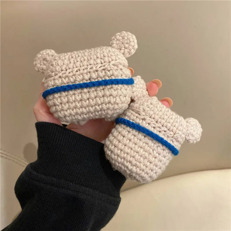 Handmade knitted koala bear backpack cover for Apple Airpod wireless earbud protection
