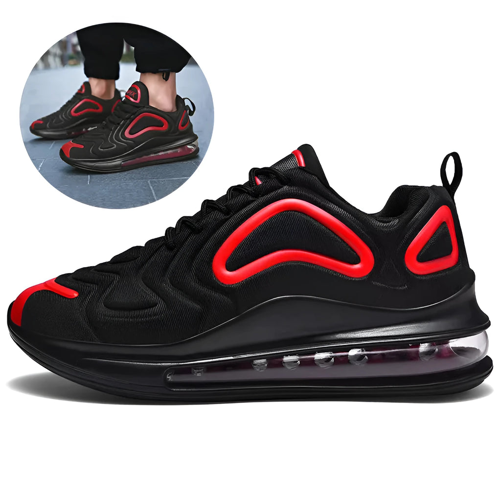 Men's black lace-up sneakers with air cushion sole and round toe design