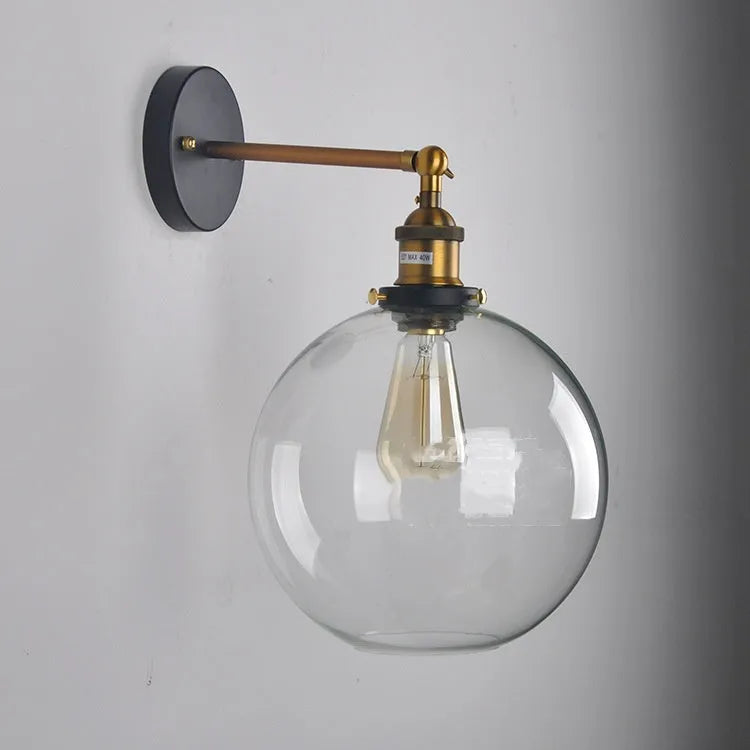 20cm retro glass wall lamp with aluminium fitting in amber, smoky gray, or transparent