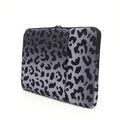 Leopard print laptop sleeve for 13-inch to 16-inch laptops with waterproof polyester and anti-shock protection