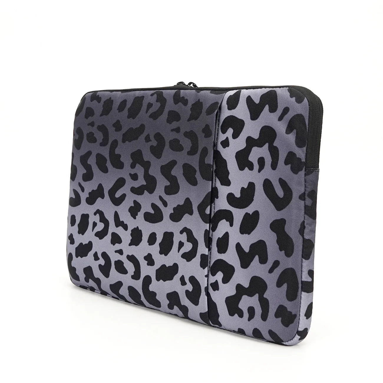 Leopard print laptop sleeve for 13-inch to 16-inch laptops with waterproof polyester and anti-shock protection