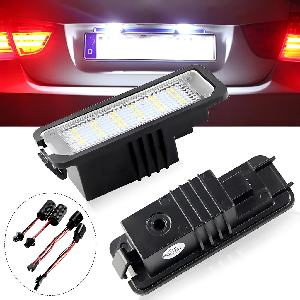 Pair of Volkswagen-specific Canbus LED licence plate light bulbs for Golf, Polo, Phaeton models.
