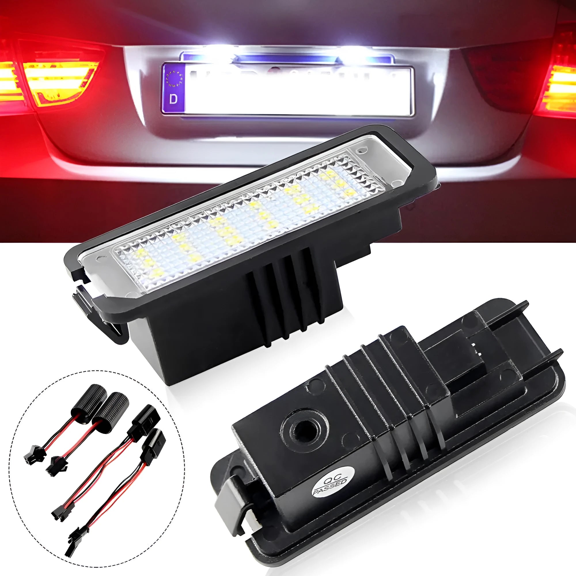 Pair of Volkswagen-specific Canbus LED licence plate light bulbs for Golf, Polo, Phaeton models.