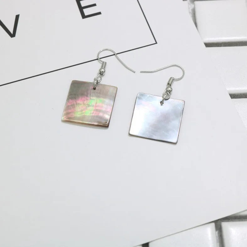 Women's geometric shell earrings in square or rectangular designs with natural patterning