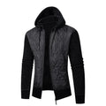 Men's grey hooded sweater coat with corduroy texture and cinched waist design