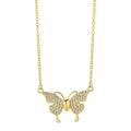 Gold titanium steel necklace with butterfly pendant on twisted chain and magnetic clasp.