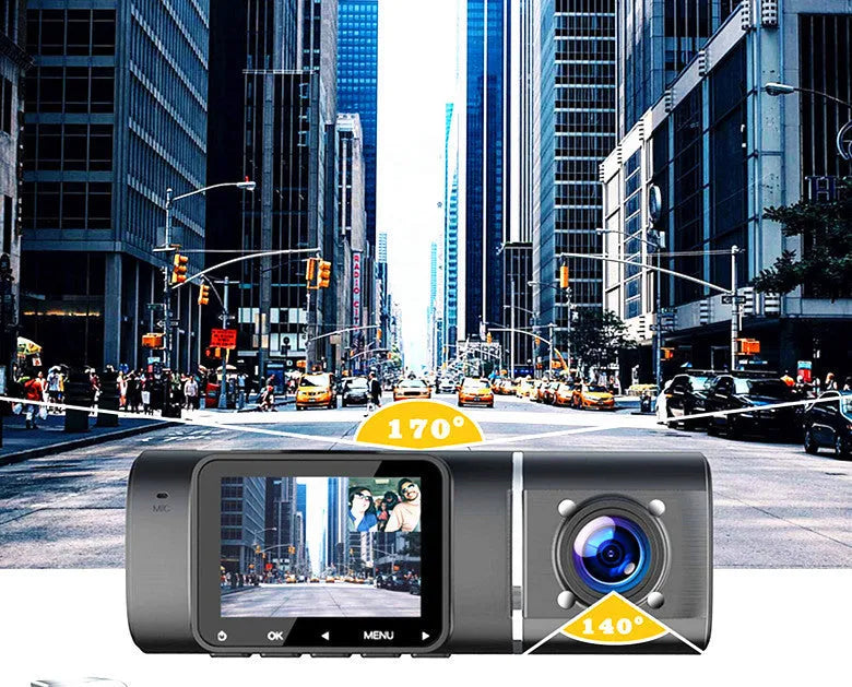Standard black dashcam for car with front and rear recording, shown with 1.5-inch screen.