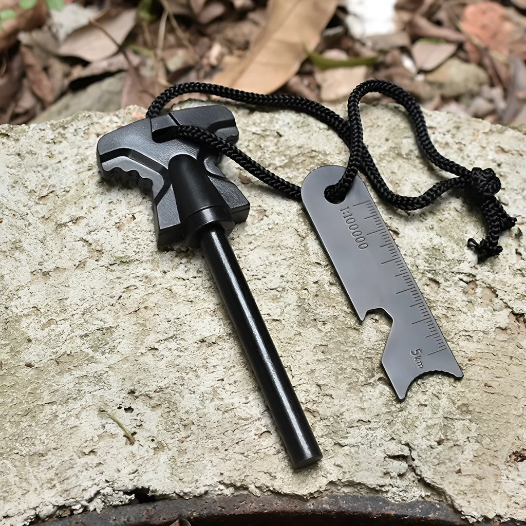 Butterfly-shaped stainless steel firestone with bottle opener measuring 117mm by 43mm