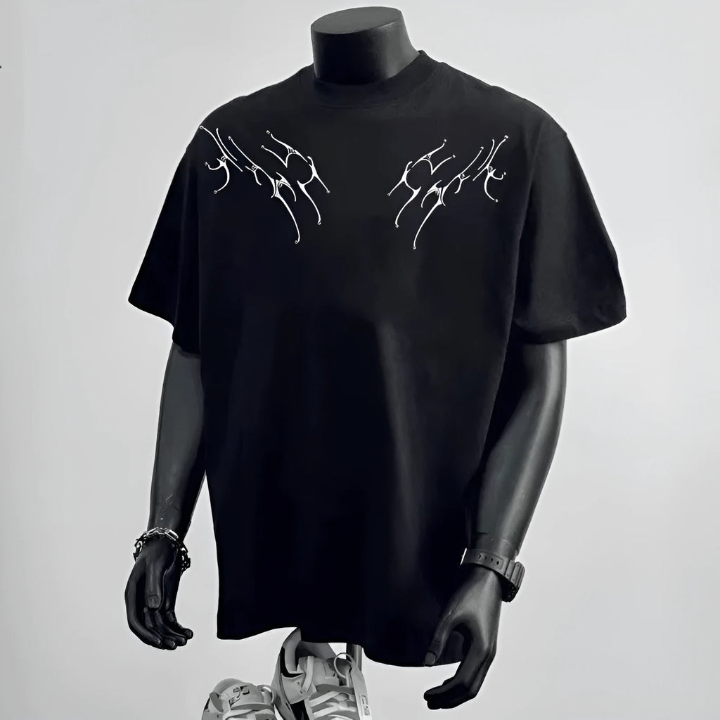 Men's loose fit cotton T-shirt in black and white colours with printing design