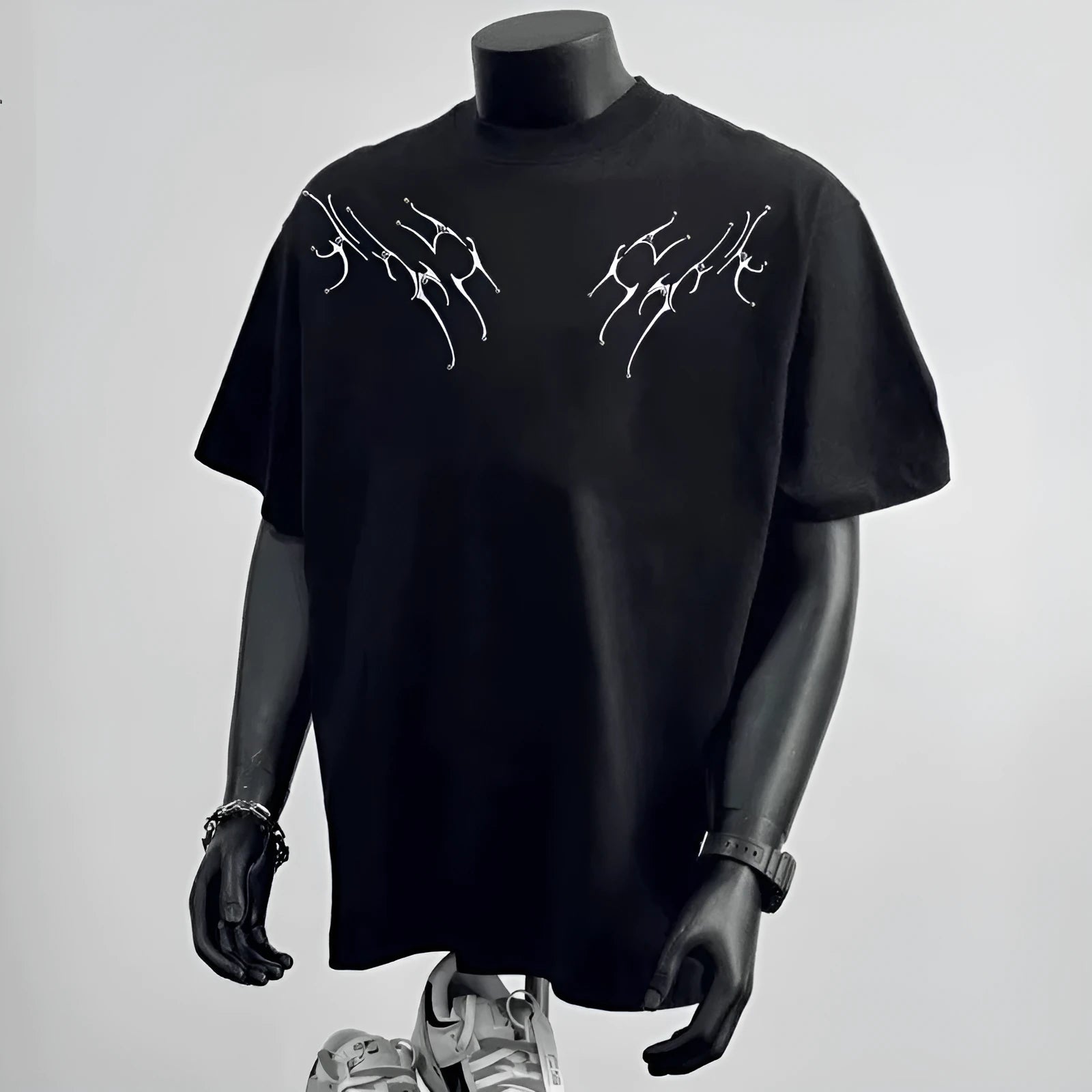 Men's loose fit cotton T-shirt in black and white colours with printing design