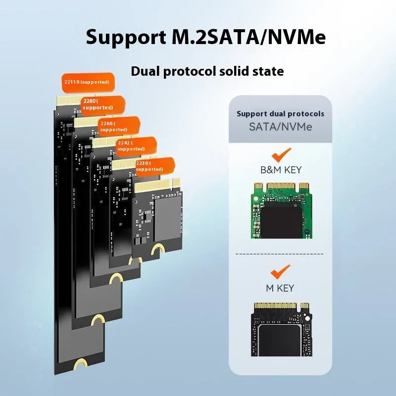 Black external hard disk body enclosure for NVME NGFF drives with Type-C interface and ABS material casing