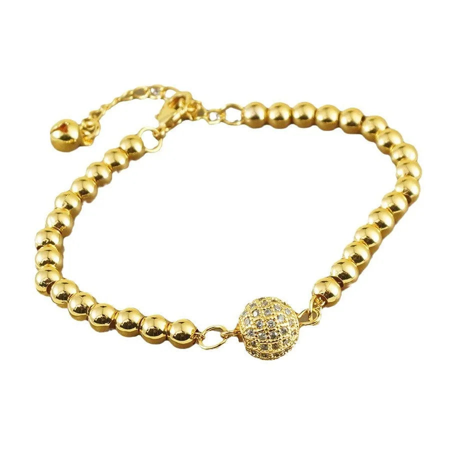 Arabic-style copper bracelet with heart shape and round zircon stones, electroplated women's jewellery