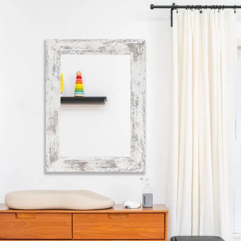 Wall-mounted bathroom mirror with modern pastoral style MDF frame in Little White colour