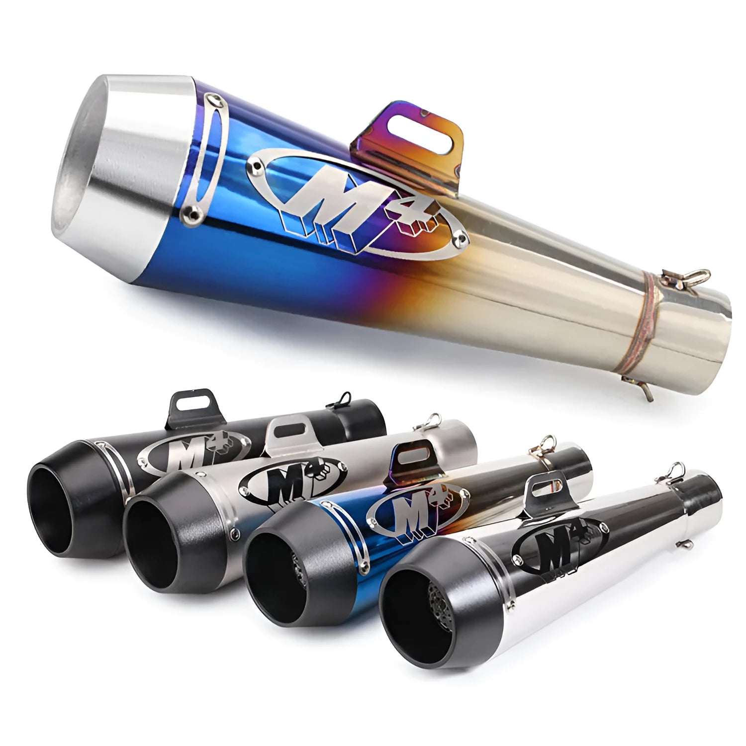 Universal M4 motorcycle exhaust pipe for large displacement bikes in multiple colour options