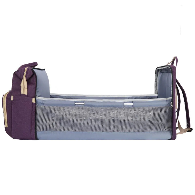 Portable folding crib mummy bag with USB interface and shoulder strap in multiple colour options