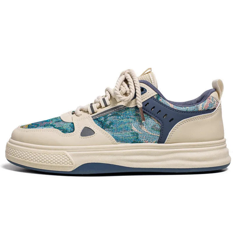 Canvas casual shoes with flat heel in Milan green and beige colour options