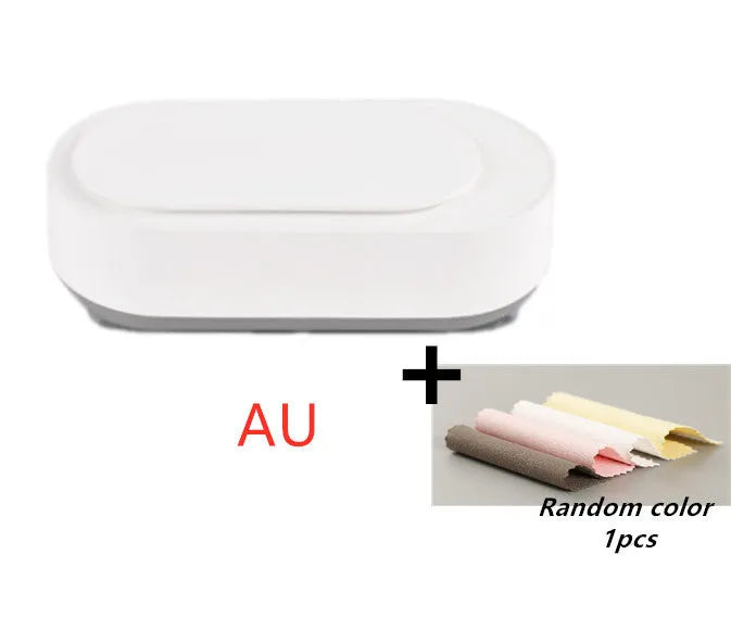 White portable ultrasonic cleaning machine with digital display and stainless steel tank.