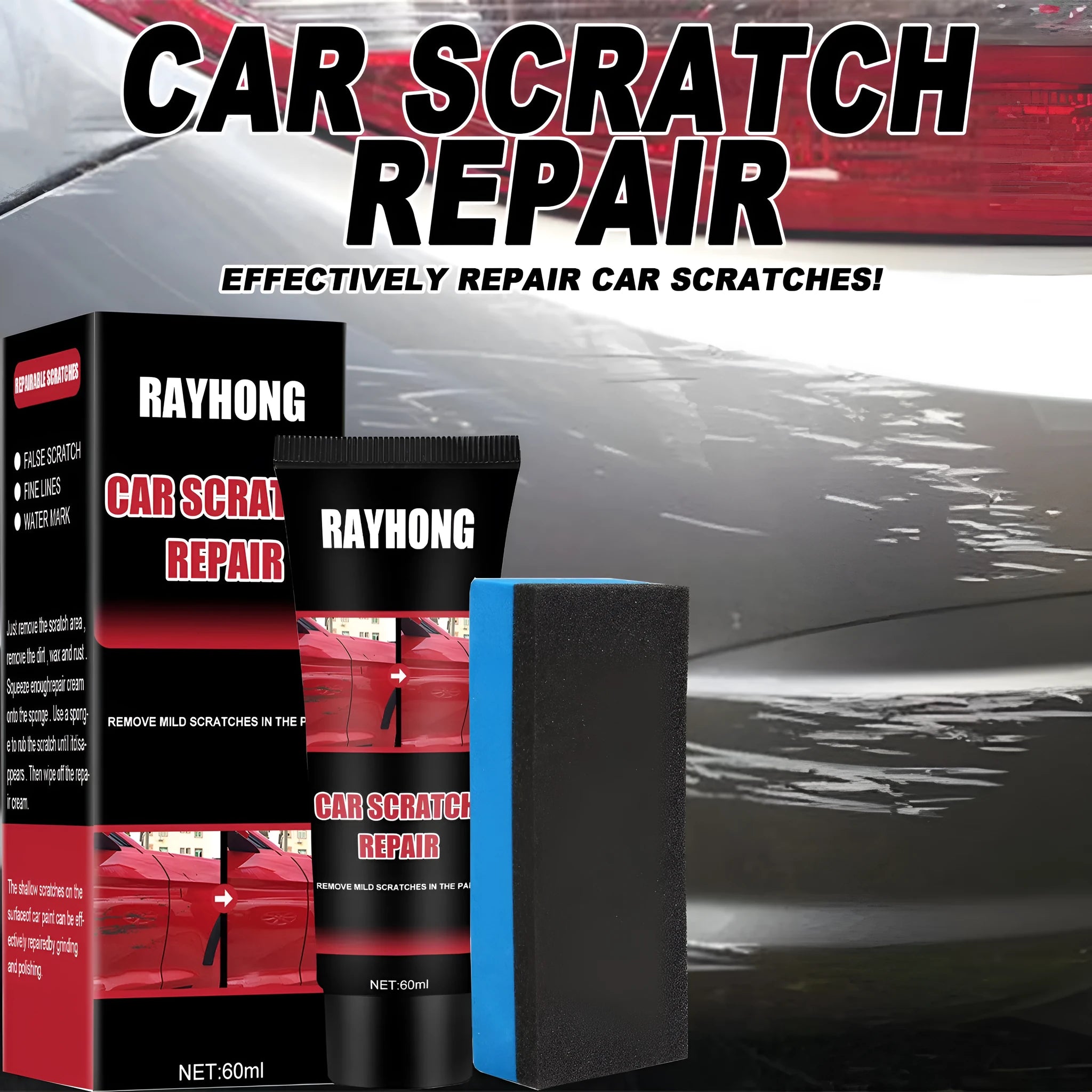 60ml car scratch repair wax set with applicator sponge for paint surface maintenance