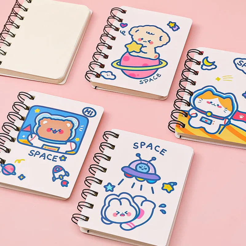 Astronaut themed A5 flipped pocket notebook showing cover design choice and size.