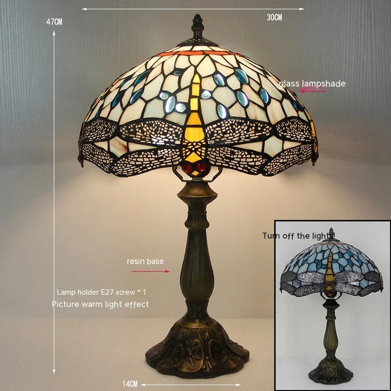Tiffany stone table lamp with dragonfly design in European retro style