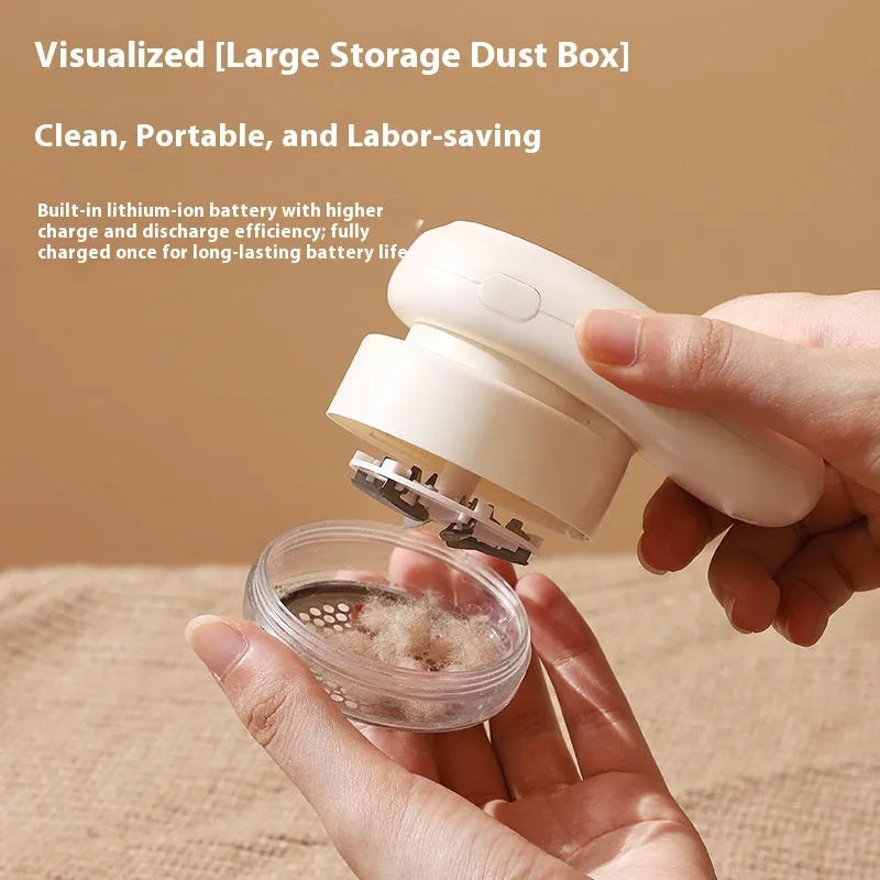 Beige and purple digital display fur ball trimmer with multiple cutter heads and USB-C cable