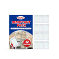 Pack of 12 white calcium chloride desiccant sachets for household moisture and odour control.
