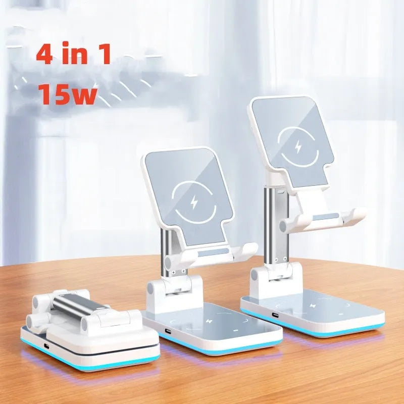Cool black desktop wireless charging phone stand holding mobile phone at angle