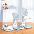 Cool black desktop wireless charging phone stand holding mobile phone at angle