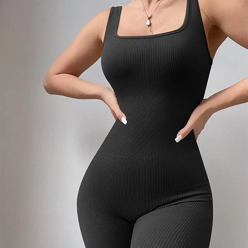 Women's spandex suspender tank top tights with adjustable buttons and long sleeves