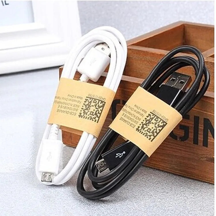 Black and white 1 metre Android Micro USB charging and data cable