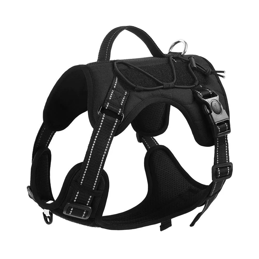Orange PU dog harness with reflective trim and matching lead with black handle grip.