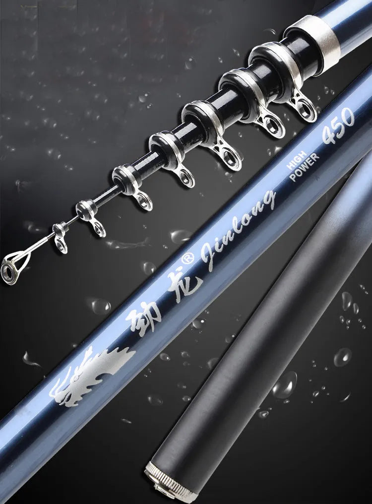 Full carbon rock fishing rod in blue with 6 sections for sea fishing