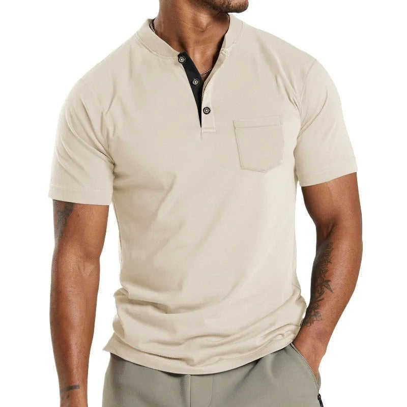 Plus size men's short sleeve solid colour shirt with a button-up chest pocket.