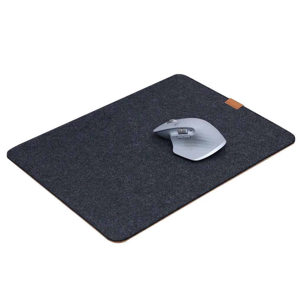 Grey felt-cork office desk mat in Japanese minimalist style on wooden desk