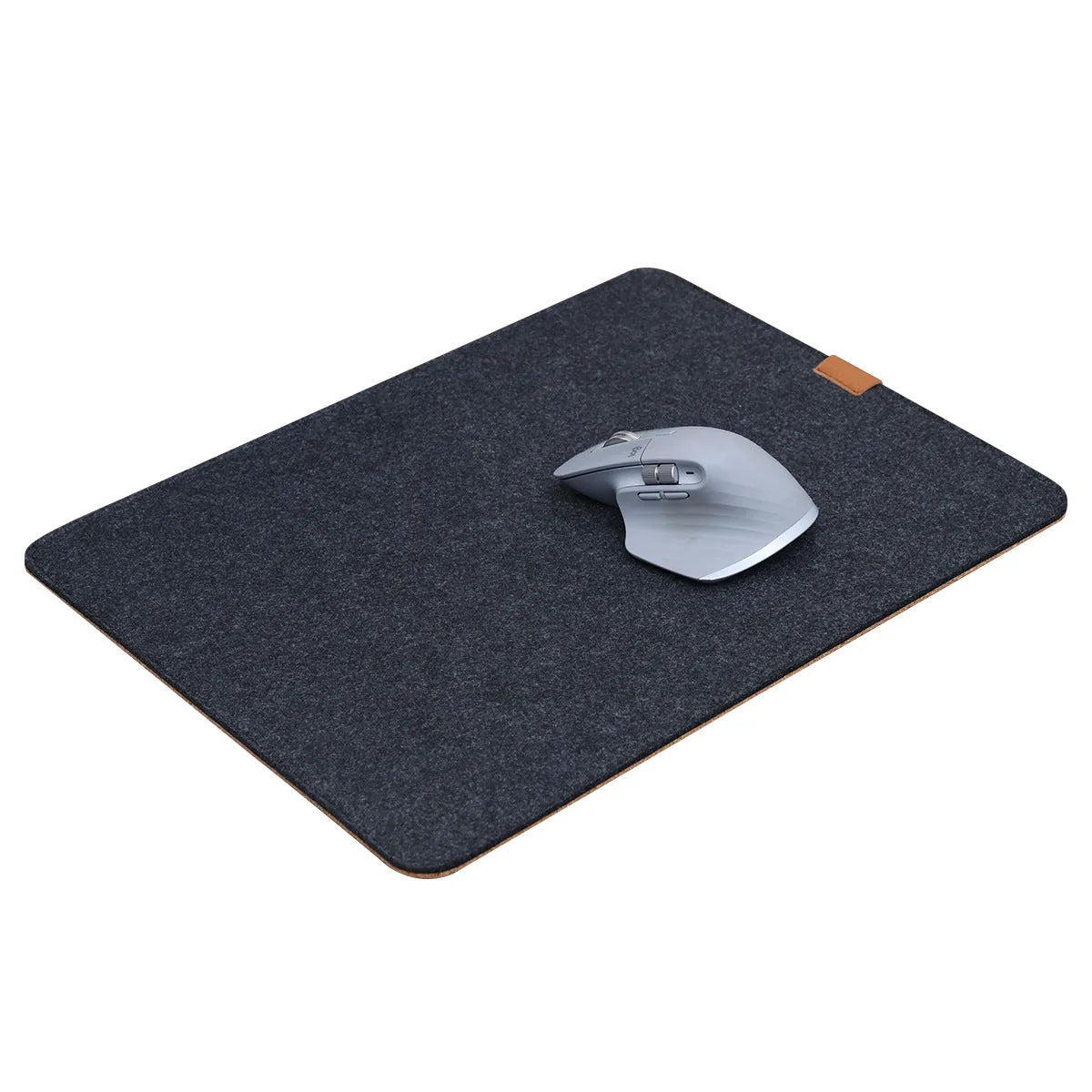 Grey felt-cork office desk mat in Japanese minimalist style on wooden desk