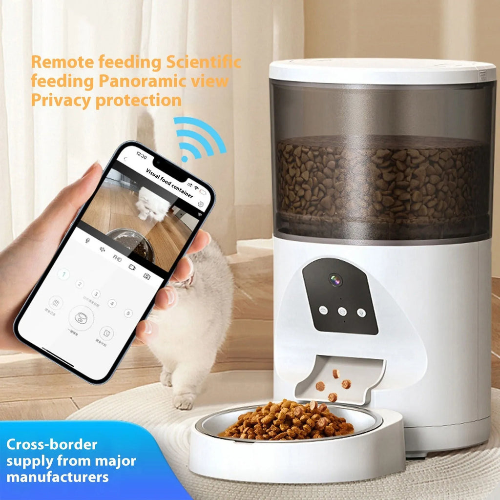White smart visual pet feeder with 2K HD wide angle camera for dogs and cats, 4L or 6L capacity