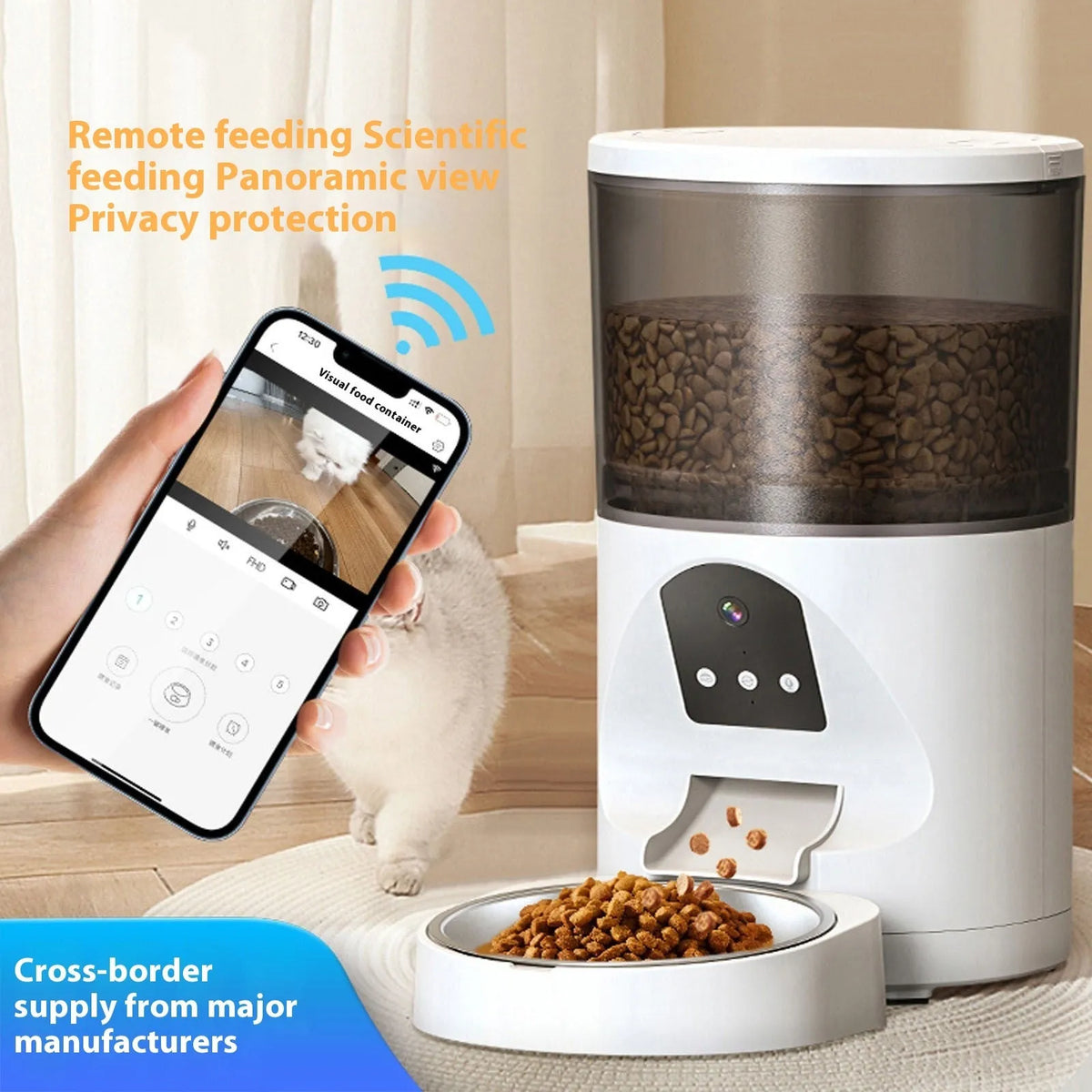White smart visual pet feeder with 2K HD wide angle camera for dogs and cats, 4L or 6L capacity