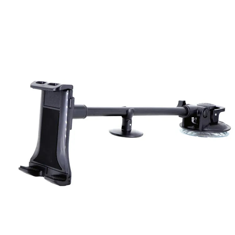 Black vehicle tablet holder with lifting bracket and long suction cup for 4-12 inch devices