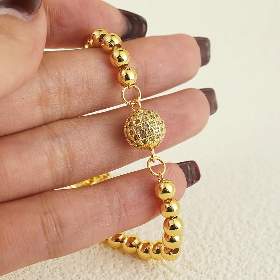 Arabic-style copper bracelet with heart shape and round zircon stones, electroplated women's jewellery