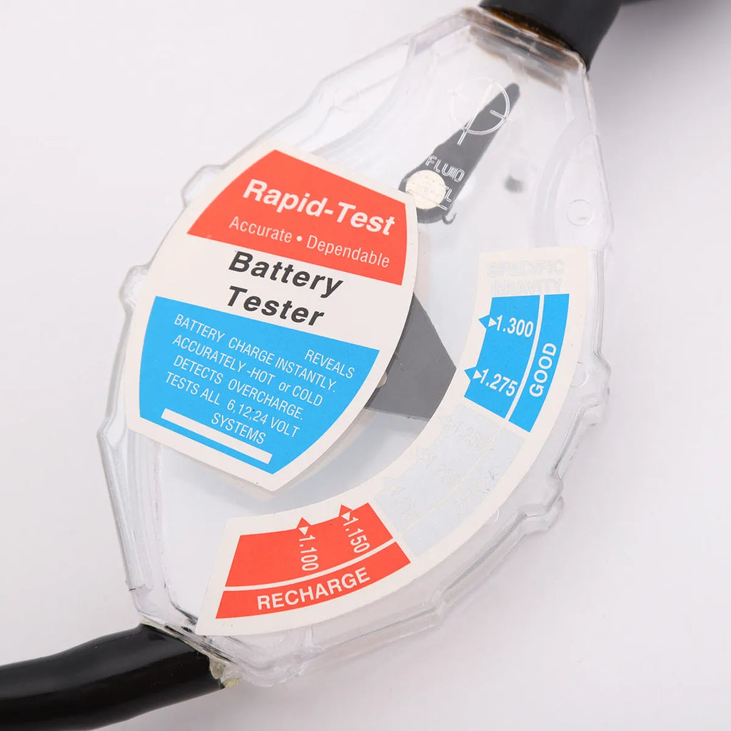 ABS plastic electrolyte hydrometer for testing lead-acid battery fluid specific gravity.