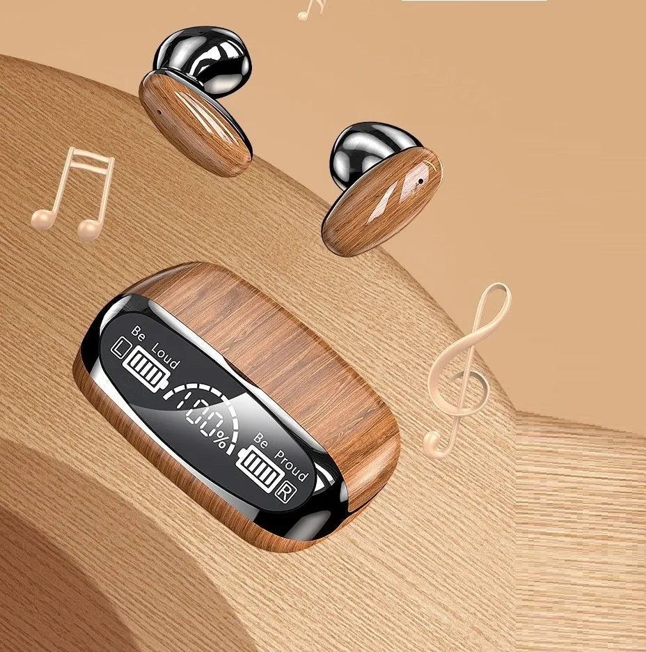 M35 wood grain Bluetooth wireless earbuds with charging case